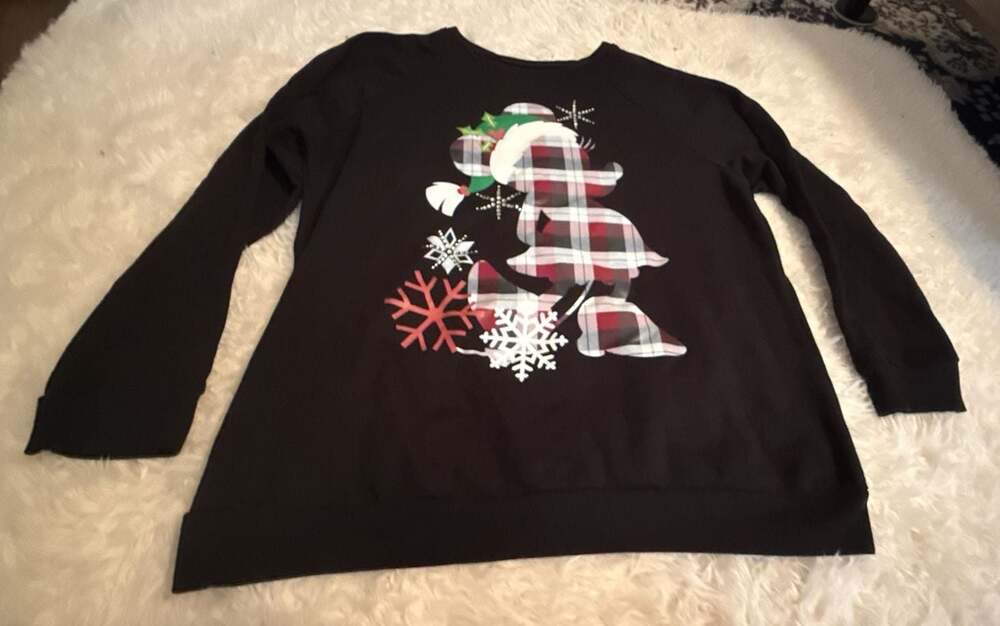 Disney Parks Women's Holiday Plaid Minnie Mouse Sweatshirt Large